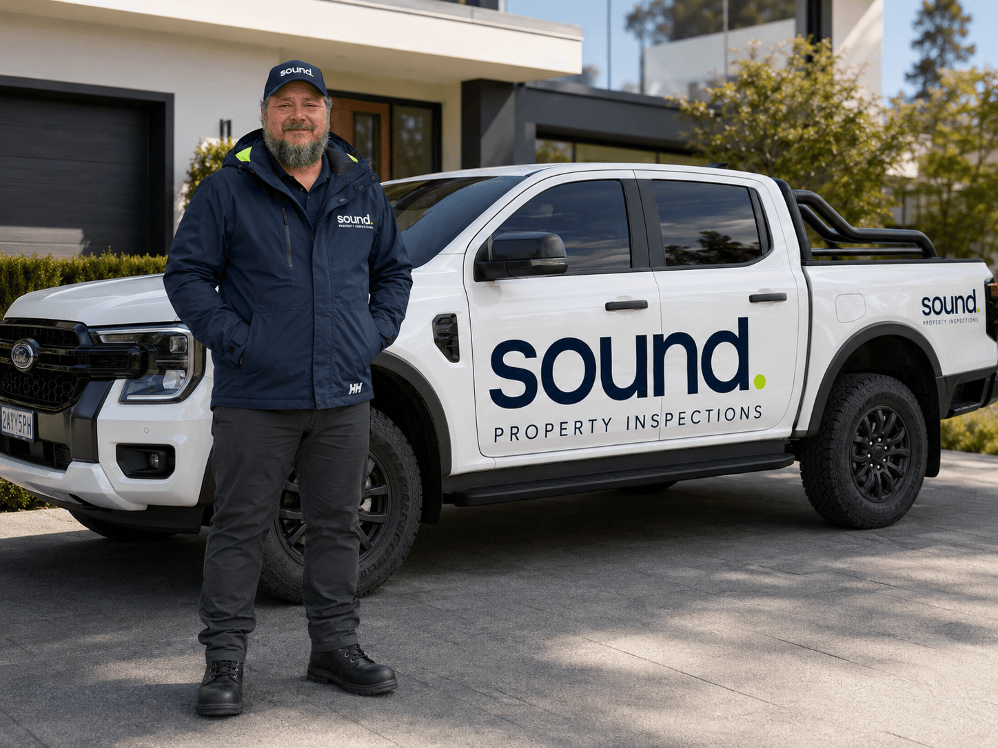 sound. Property Inspections — inspector and branded ute in Adelaide
